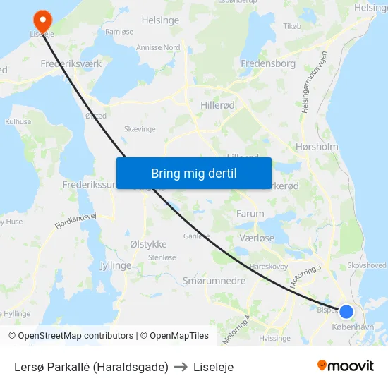 Lersø Parkallé (Haraldsgade) to Liseleje map