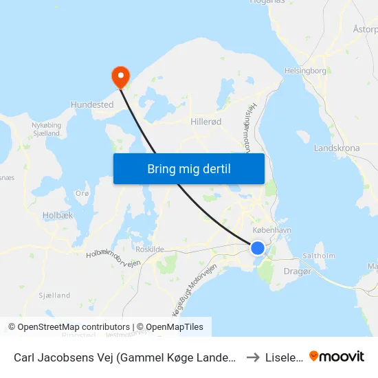 Carl Jacobsens Vej (Gammel Køge Landevej) to Liseleje map