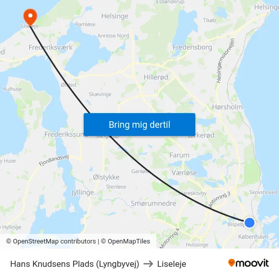 Hans Knudsens Plads (Lyngbyvej) to Liseleje map