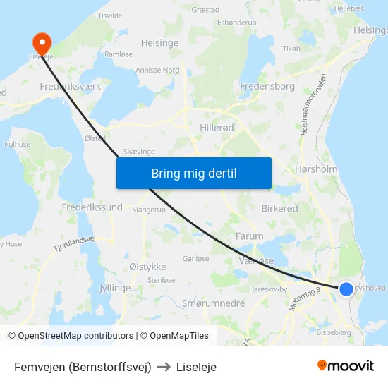 Femvejen (Bernstorffsvej) to Liseleje map