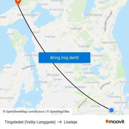 Tingstedet (Valby Langgade) to Liseleje map
