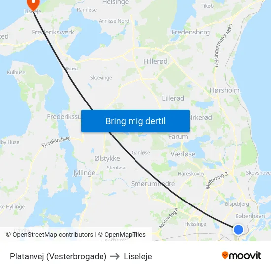 Platanvej (Vesterbrogade) to Liseleje map