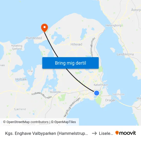 Kgs. Enghave Valbyparken (Hammelstrupvej) to Liseleje map