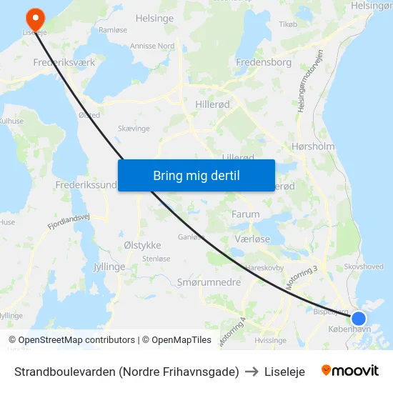 Strandboulevarden (Nordre Frihavnsgade) to Liseleje map
