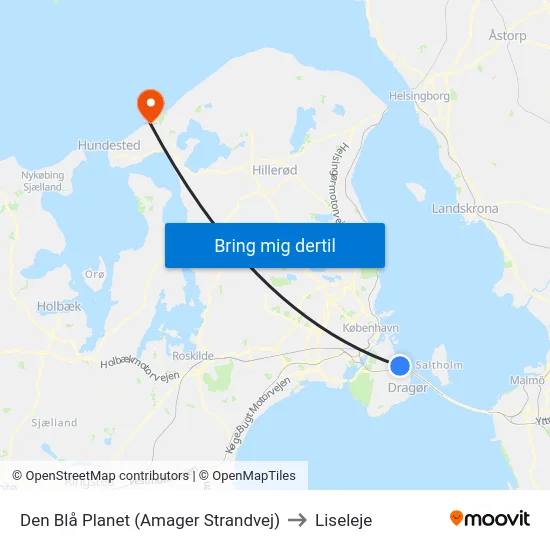 Den Blå Planet (Amager Strandvej) to Liseleje map