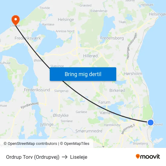 Ordrup Torv (Ordrupvej) to Liseleje map