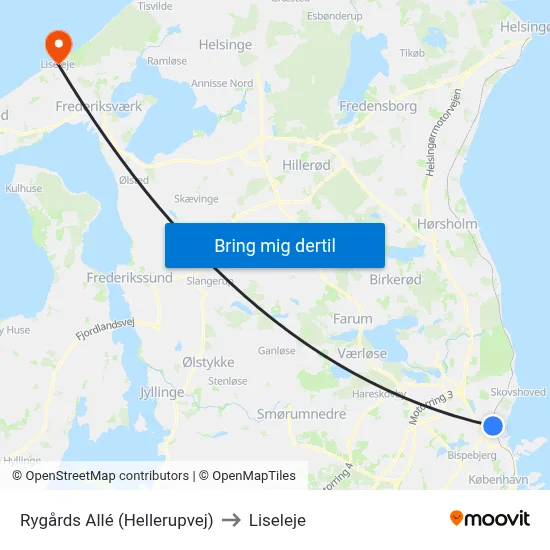 Rygårds Allé (Hellerupvej) to Liseleje map
