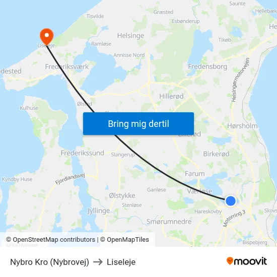 Nybro Kro (Nybrovej) to Liseleje map