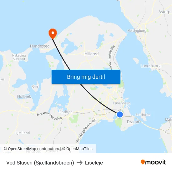 Ved Slusen (Sjællandsbroen) to Liseleje map