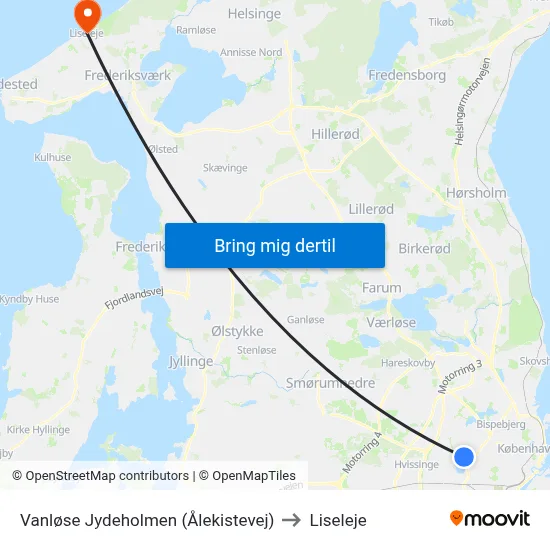 Vanløse Jydeholmen (Ålekistevej) to Liseleje map