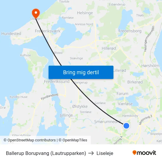 Ballerup Borupvang (Lautrupparken) to Liseleje map