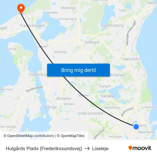 Hulgårds Plads (Frederikssundsvej) to Liseleje map