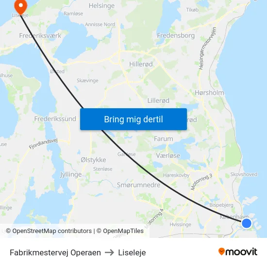 Fabrikmestervej Operaen to Liseleje map