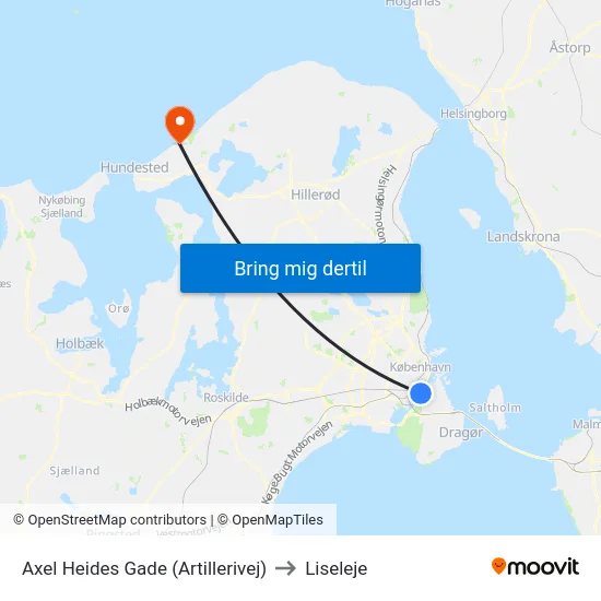 Axel Heides Gade (Artillerivej) to Liseleje map