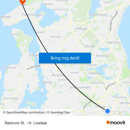 Rødovre St. to Liseleje map