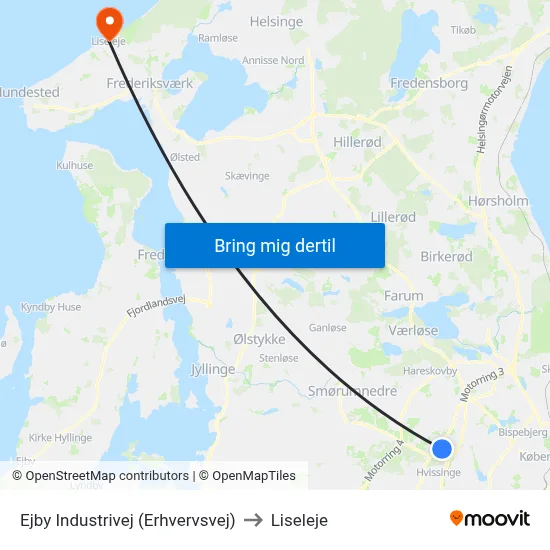 Ejby Industrivej (Erhvervsvej) to Liseleje map