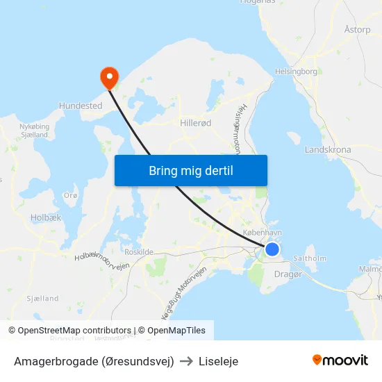 Amagerbrogade (Øresundsvej) to Liseleje map