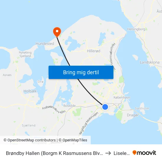 Brøndby Hallen (Borgm K Rasmussens Blvd) to Liseleje map