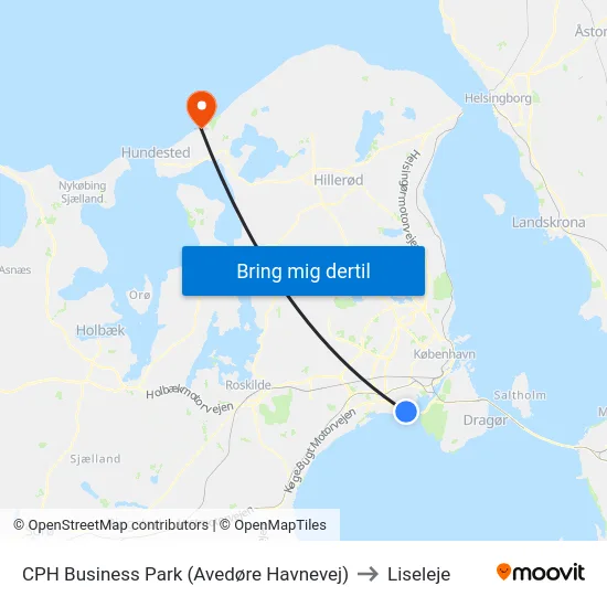 CPH Business Park (Avedøre Havnevej) to Liseleje map