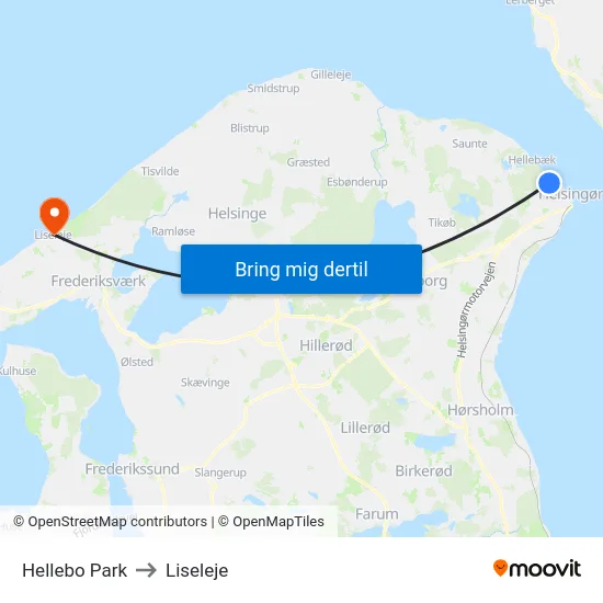 Hellebo Park to Liseleje map