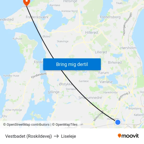 Vestbadet (Roskildevej) to Liseleje map