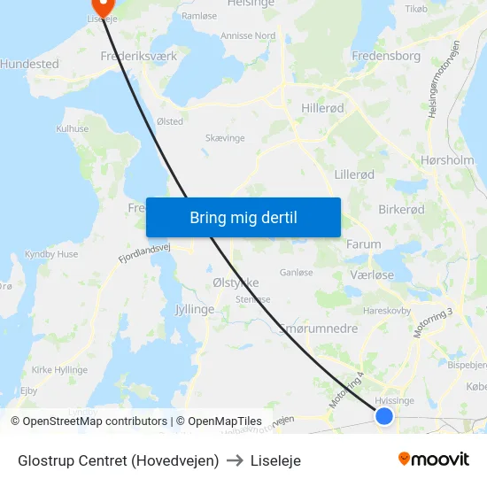 Glostrup Centret (Hovedvejen) to Liseleje map