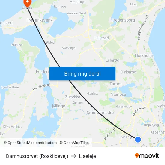Damhustorvet (Roskildevej) to Liseleje map