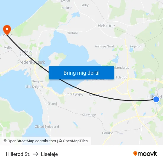 Hillerød St. to Liseleje map