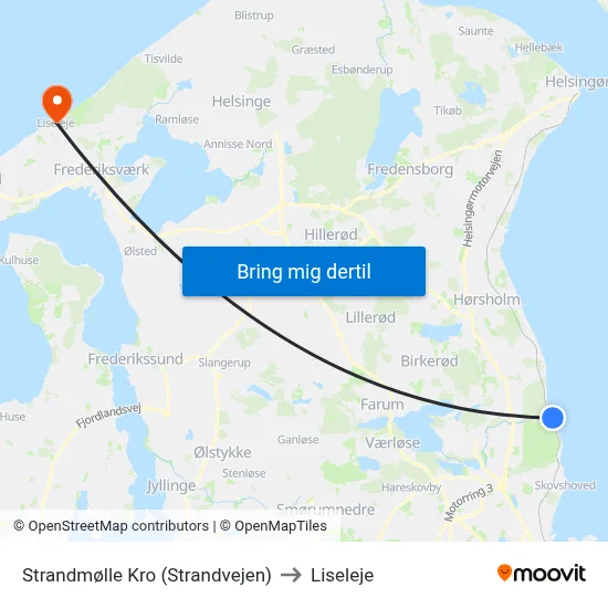 Strandmølle Kro (Strandvejen) to Liseleje map