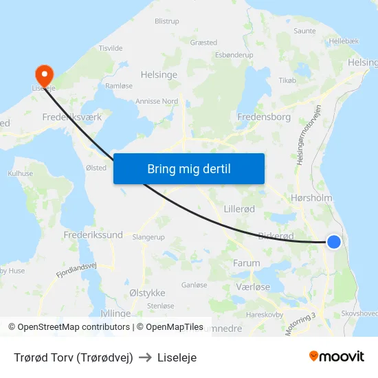 Trørød Torv (Trørødvej) to Liseleje map
