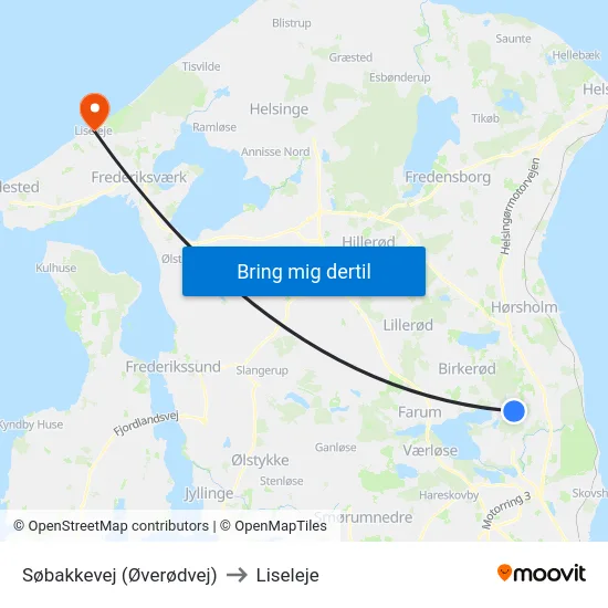 Søbakkevej (Øverødvej) to Liseleje map