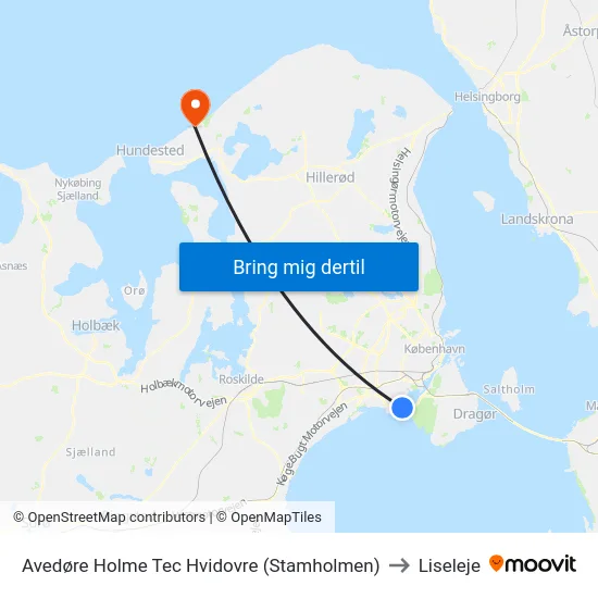 Avedøre Holme Tec Hvidovre (Stamholmen) to Liseleje map