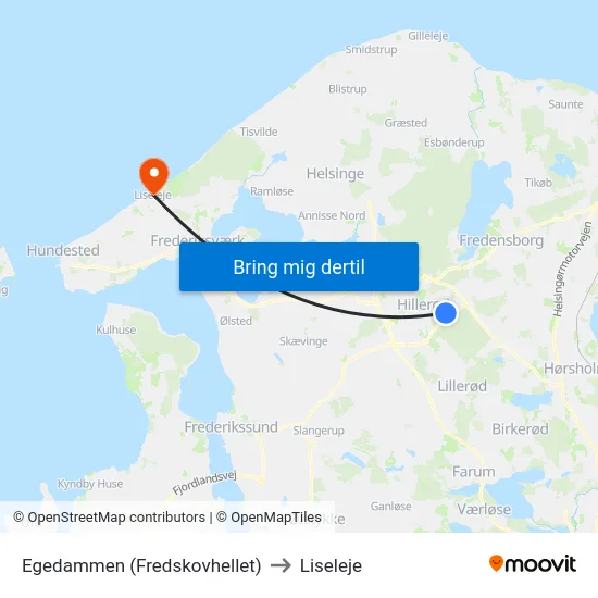 Egedammen (Fredskovhellet) to Liseleje map