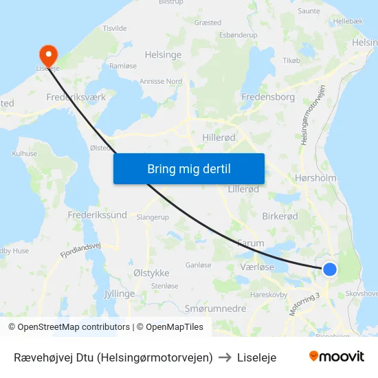 Rævehøjvej Dtu (Helsingørmotorvejen) to Liseleje map