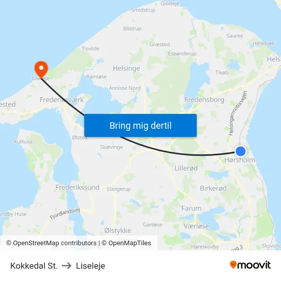 Kokkedal St. to Liseleje map
