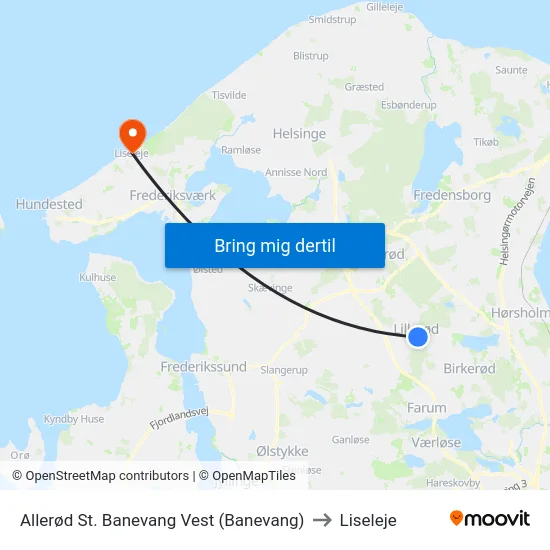 Allerød St. Banevang Vest (Banevang) to Liseleje map