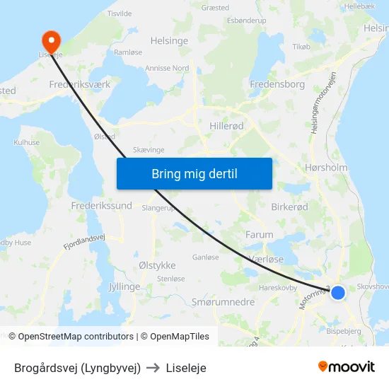 Brogårdsvej (Lyngbyvej) to Liseleje map