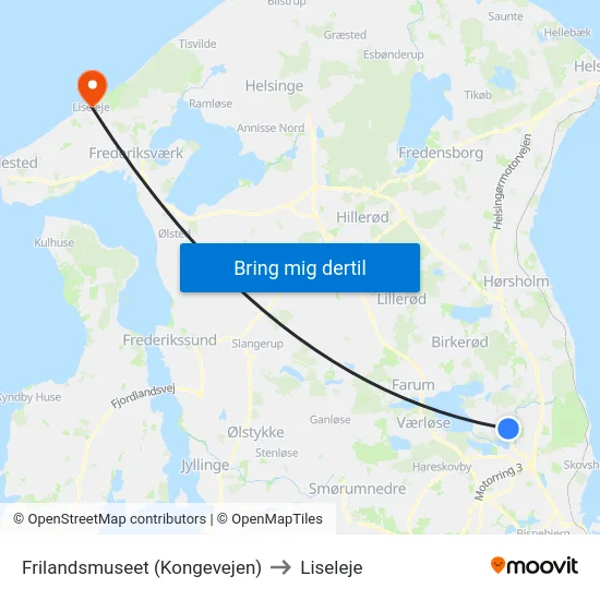 Frilandsmuseet (Kongevejen) to Liseleje map