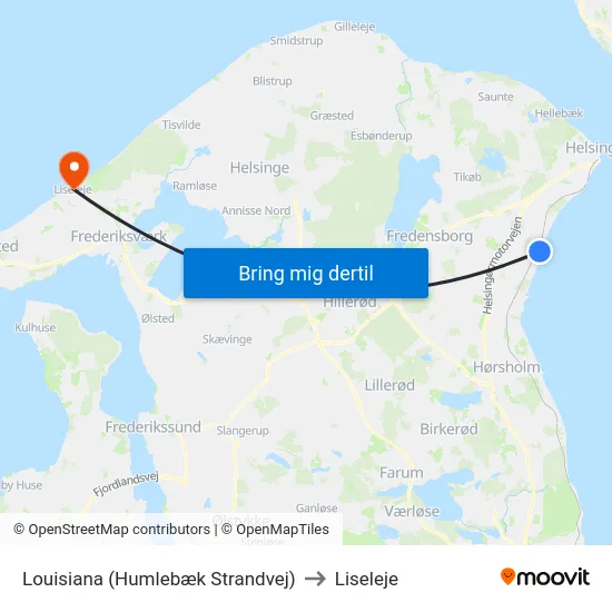 Louisiana (Humlebæk Strandvej) to Liseleje map