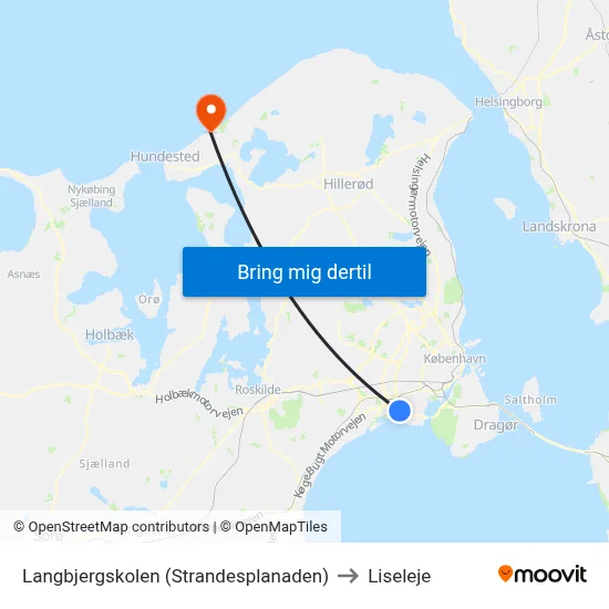 Langbjergskolen (Strandesplanaden) to Liseleje map
