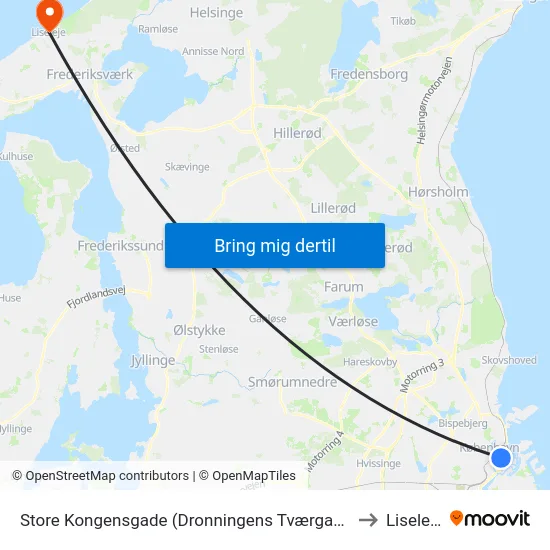Store Kongensgade (Dronningens Tværgade) to Liseleje map