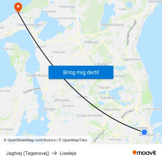 Jagtvej (Tagensvej) to Liseleje map