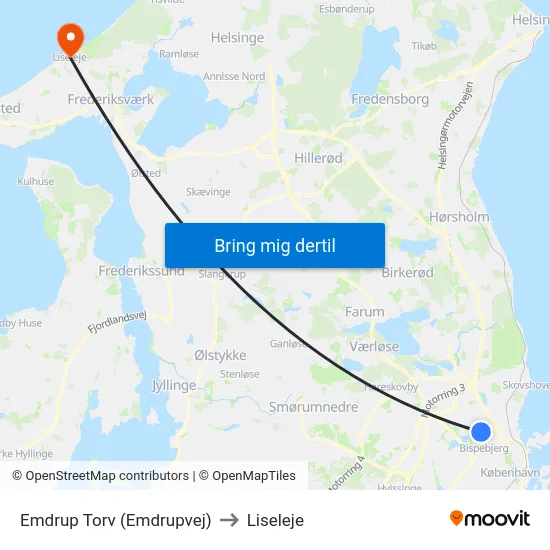 Emdrup Torv (Emdrupvej) to Liseleje map