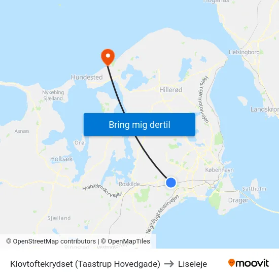 Klovtoftekrydset (Taastrup Hovedgade) to Liseleje map