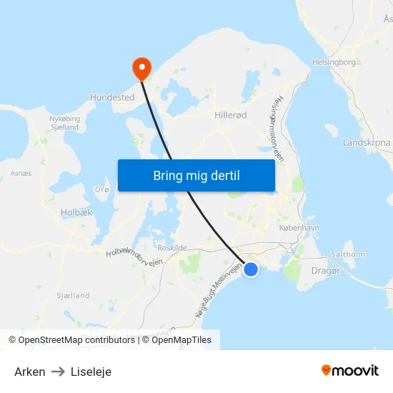 Arken to Liseleje map