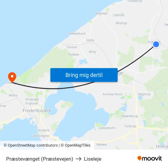 Præstevænget (Præstevejen) to Liseleje map