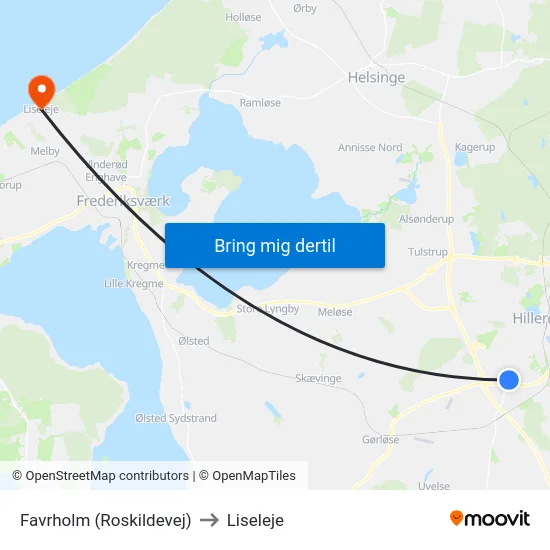 Favrholm (Roskildevej) to Liseleje map