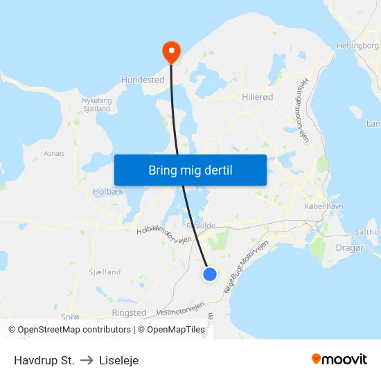 Havdrup St. to Liseleje map