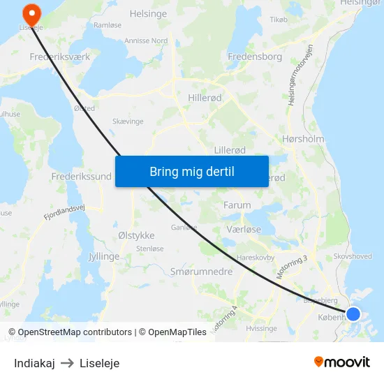 Indiakaj to Liseleje map