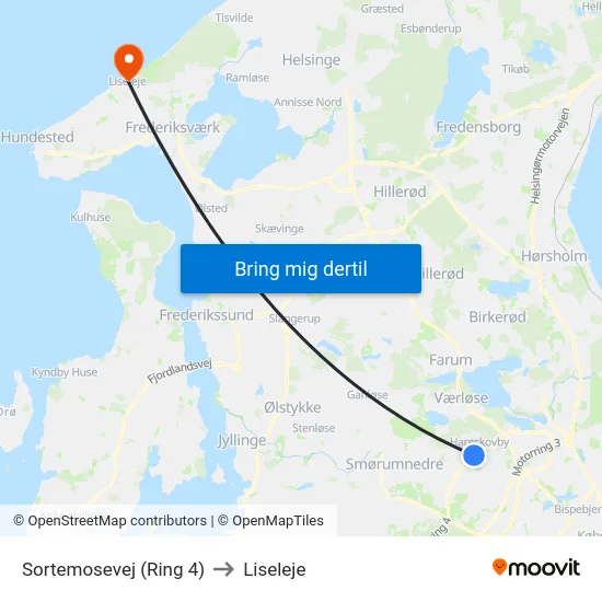 Sortemosevej (Ring 4) to Liseleje map